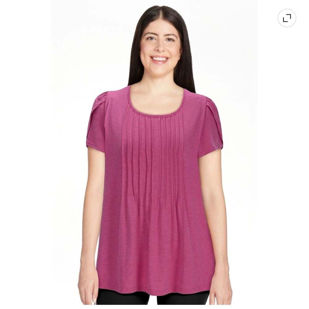 Womens Casual Short Sleeve Crew Neck Pleated Tunic Top